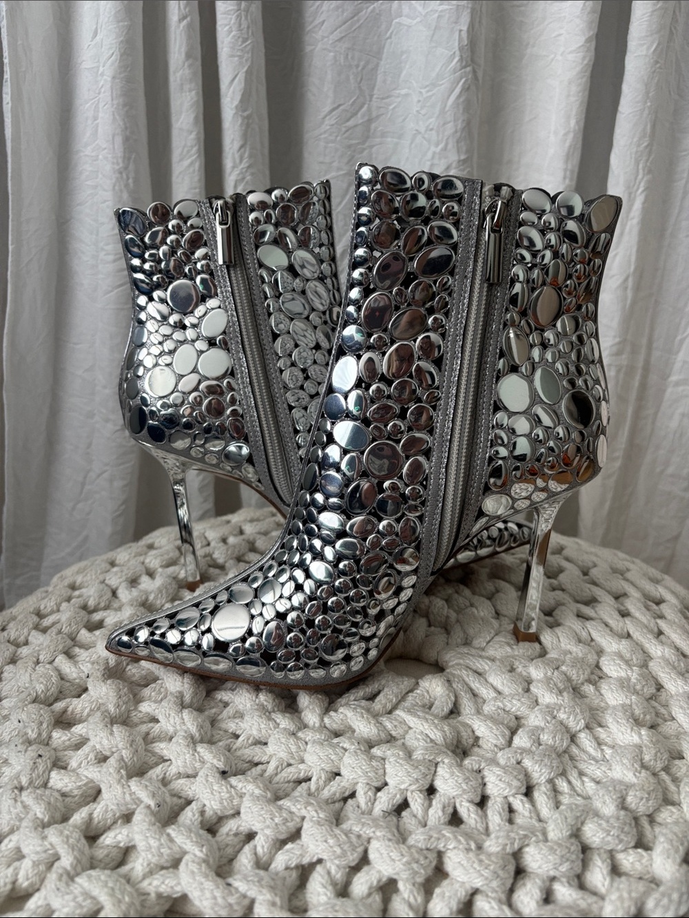 Steve Madden Silver Mirrored Disc Pointed Ankle Boots